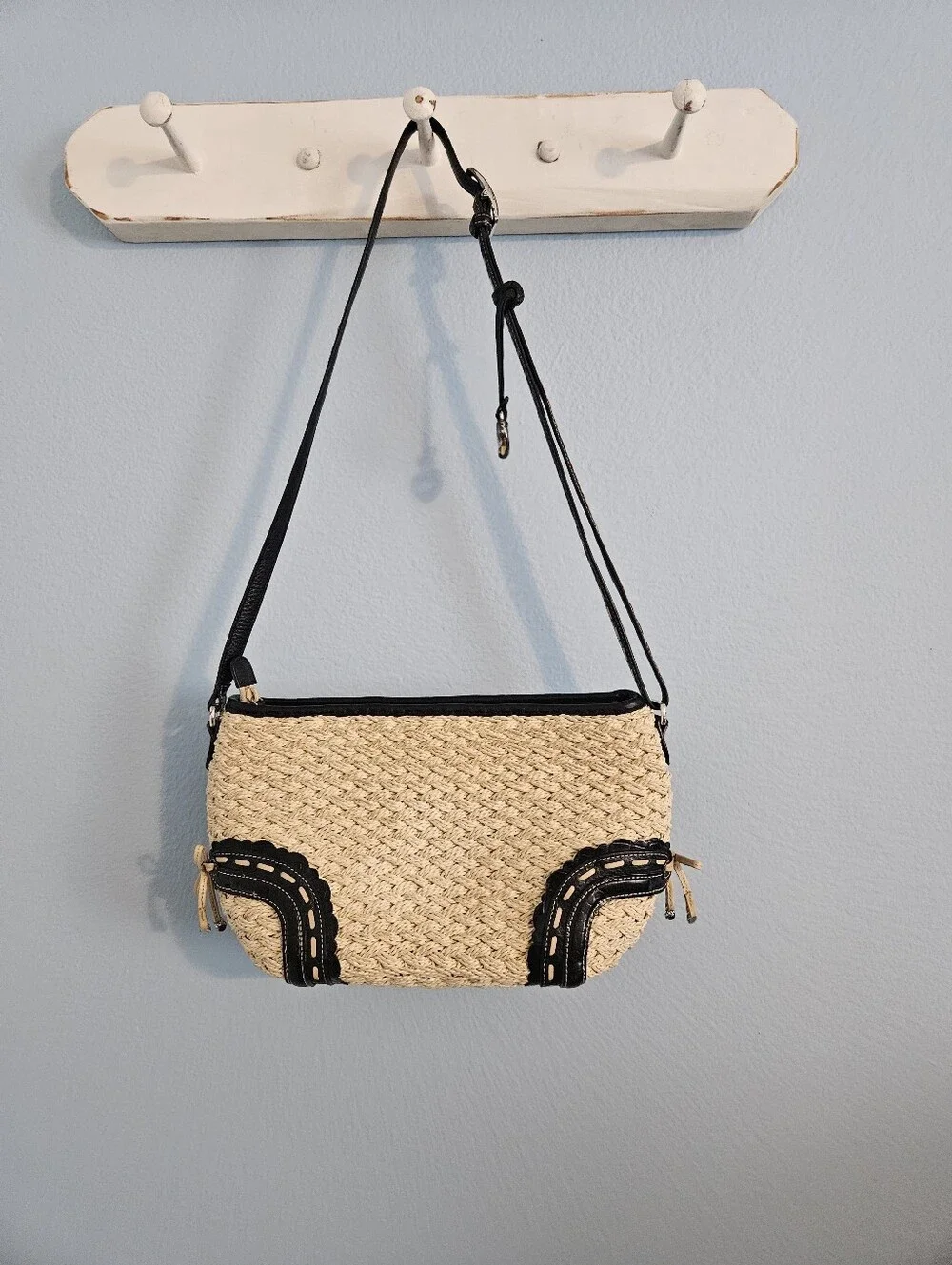 Brighton Woven Straw Crossbody Bag with Black Trim